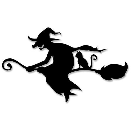 PULVINAR 19 x 11 in. Witch & Cat Broom Silhouette Plasma Metal Sign PU1127199